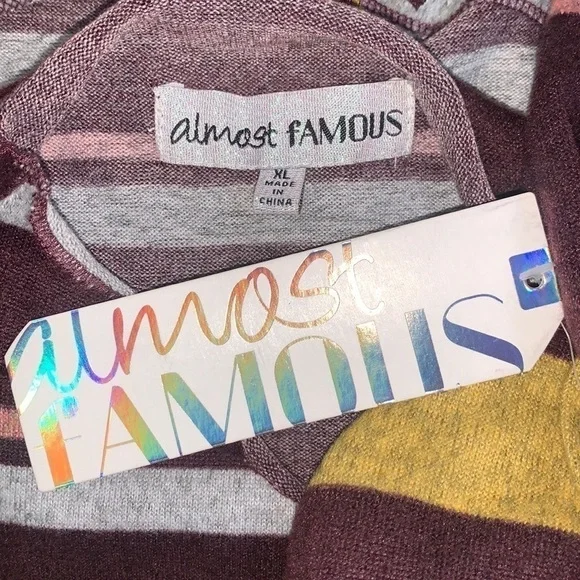 Almost Famous Purple Striped Fleece Long Sleeve Crop Top - Picture 6 of 10